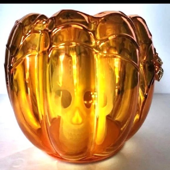 Bath & Body Works Halloween Pumpkin Candle Holder with Light up Glowing Skull - Picture 5 of 5
